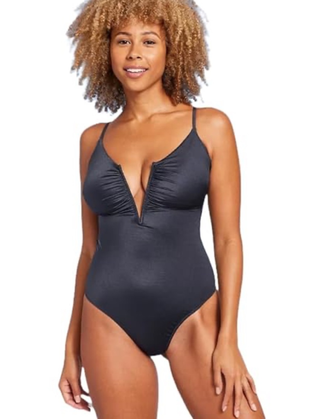 Shade & Shore Women's Navy V-Plunge One-Piece Swimsuit